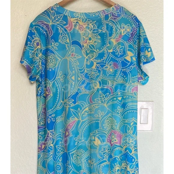 Beachy Tropical Summer Floral Blue Maxi Dress Size L - Picture 7 of 8